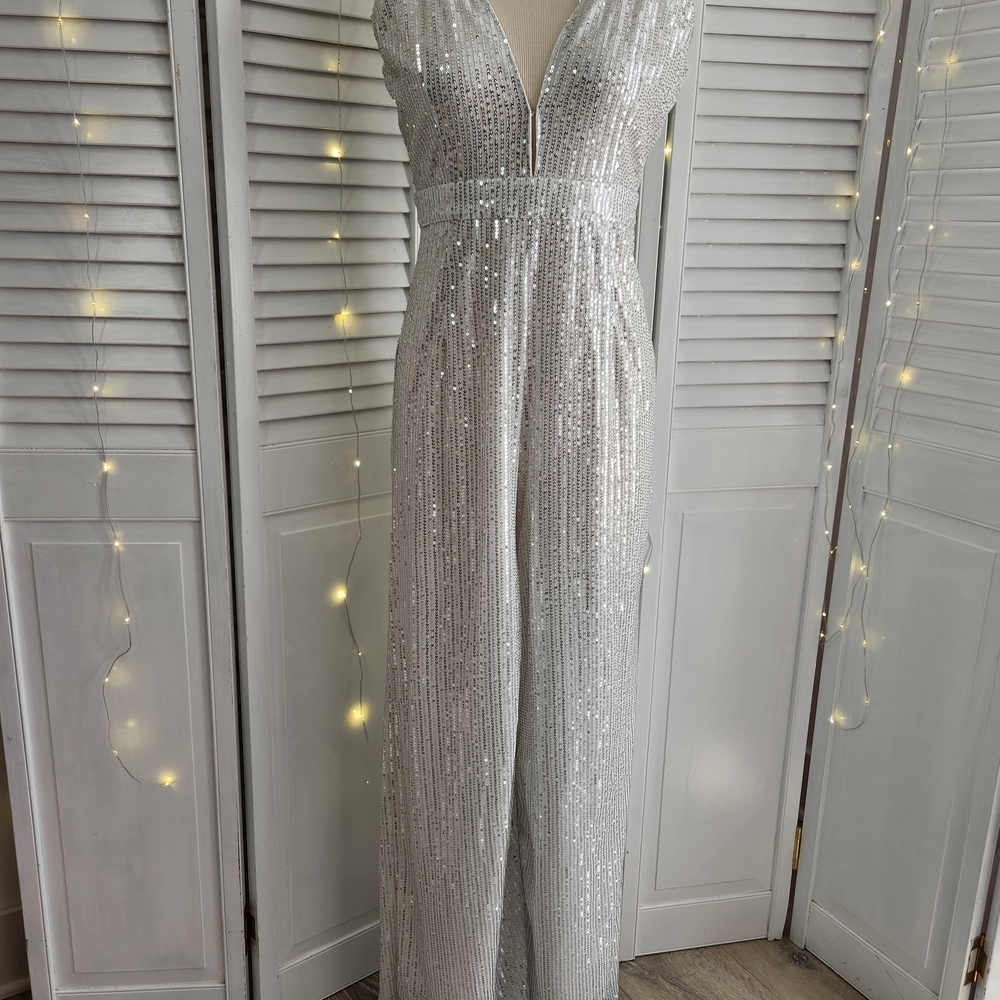Elegant Silver Sequin Jumpsuit